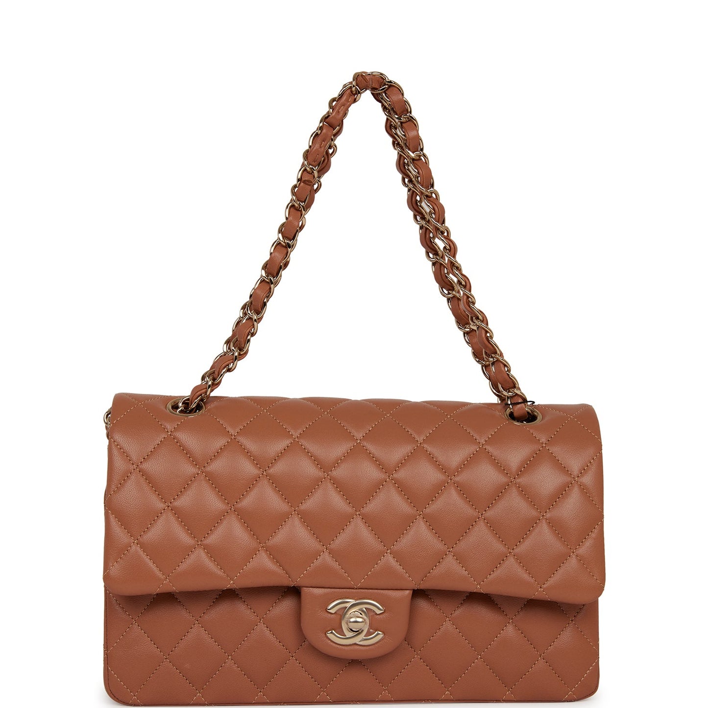 Chanel Medium Classic Double Flap Bag Caramel Lambskin Light Gold Hardware
