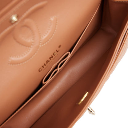 Chanel Medium Classic Double Flap Bag Caramel Lambskin Light Gold Hardware