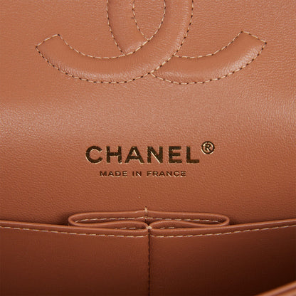 Chanel Medium Classic Double Flap Bag Caramel Lambskin Light Gold Hardware