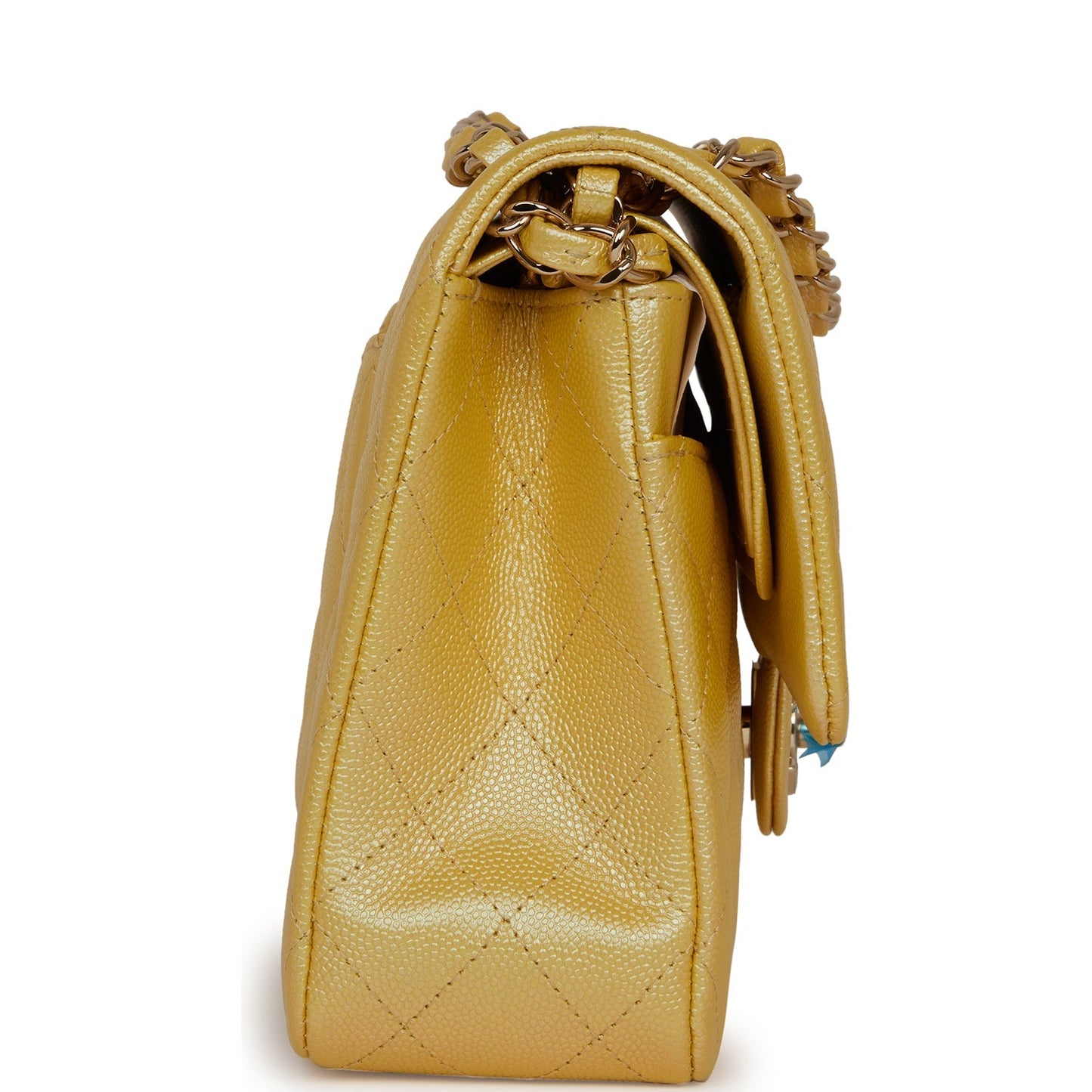 Chanel Medium Classic Double Flap Bag Yellow Iridescent Caviar Light Gold Hardware