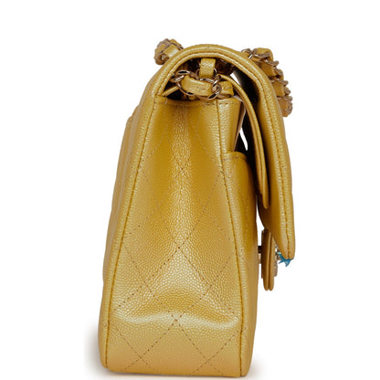 Chanel Medium Classic Double Flap Bag Yellow Iridescent Caviar Light Gold Hardware