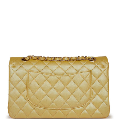 Chanel Medium Classic Double Flap Bag Yellow Iridescent Caviar Light Gold Hardware