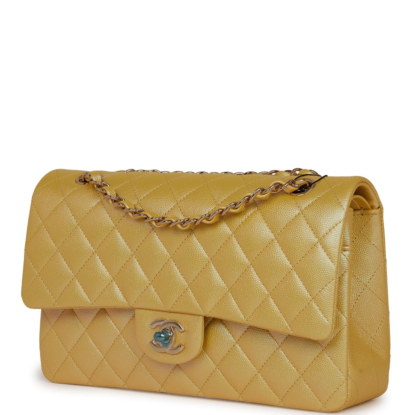 Chanel Medium Classic Double Flap Bag Yellow Iridescent Caviar Light Gold Hardware