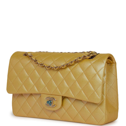 Chanel Medium Classic Double Flap Bag Yellow Iridescent Caviar Light Gold Hardware