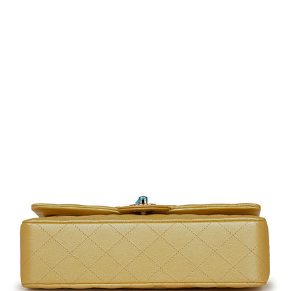 Chanel Medium Classic Double Flap Bag Yellow Iridescent Caviar Light Gold Hardware