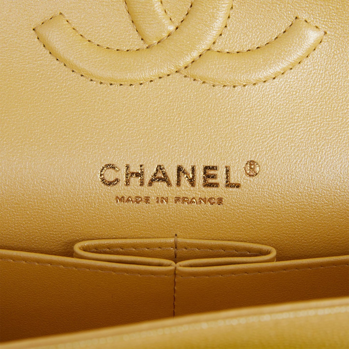 Chanel Medium Classic Double Flap Bag Yellow Iridescent Caviar Light Gold Hardware