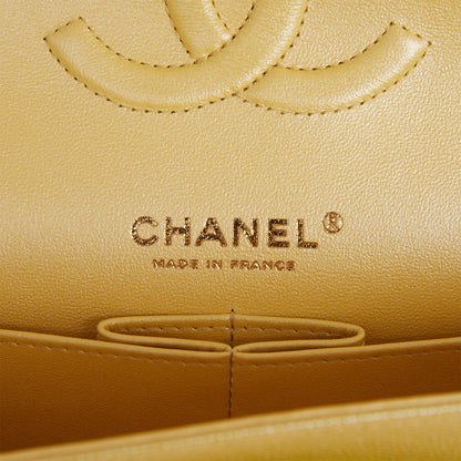 Chanel Medium Classic Double Flap Bag Yellow Iridescent Caviar Light Gold Hardware