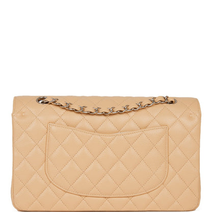 Chanel Medium Classic Double Flap Bag Beige Caviar Silver Hardware