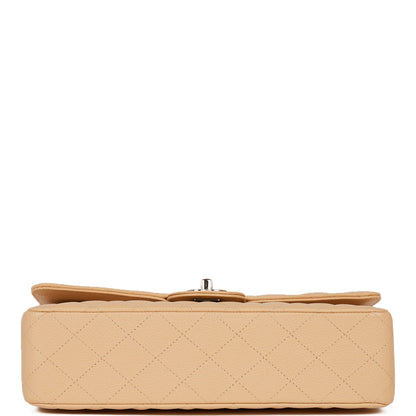 Chanel Medium Classic Double Flap Bag Beige Caviar Silver Hardware