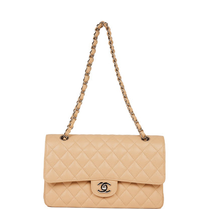 Chanel Medium Classic Double Flap Bag Beige Caviar Silver Hardware