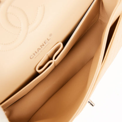 Chanel Medium Classic Double Flap Bag Beige Caviar Silver Hardware
