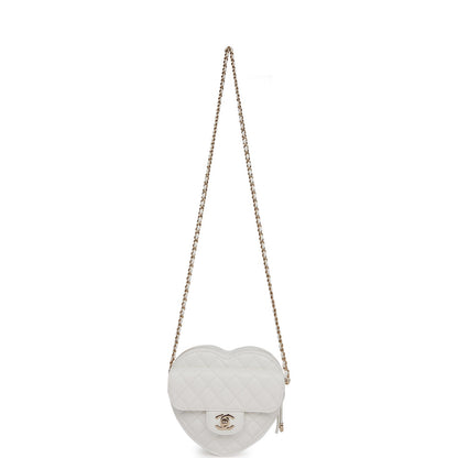 Chanel CC In Love Large Heart Bag White Lambskin Light Gold Hardware