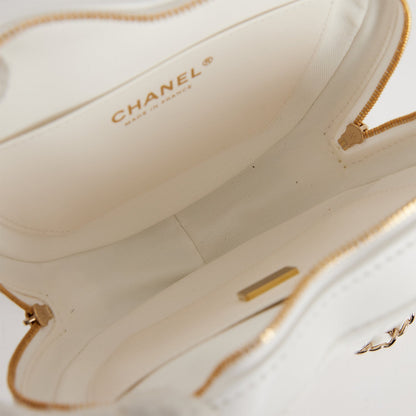 Chanel CC In Love Large Heart Bag White Lambskin Light Gold Hardware