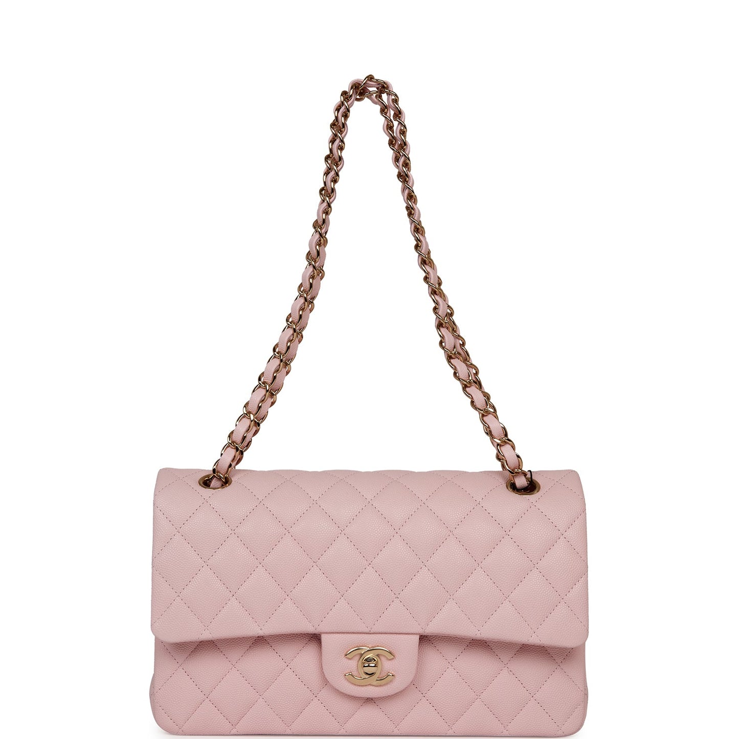 Chanel Medium Classic Double Flap Bag Light Pink Caviar Light Gold Hardware