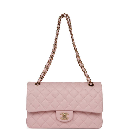 Chanel Medium Classic Double Flap Bag Light Pink Caviar Light Gold Hardware