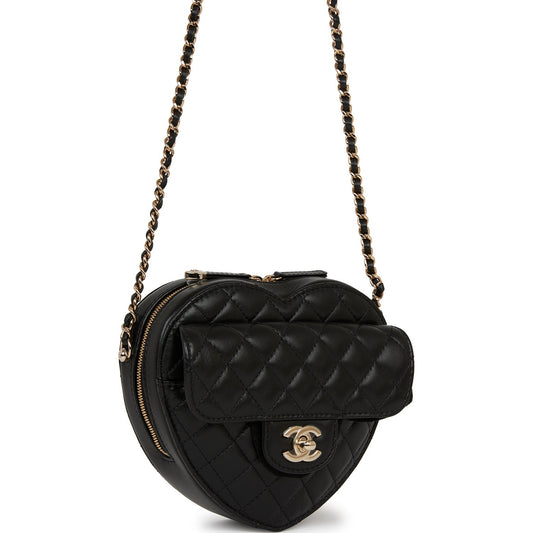 Chanel CC In Love Large Heart Bag Black Lambskin Light Gold Hardware