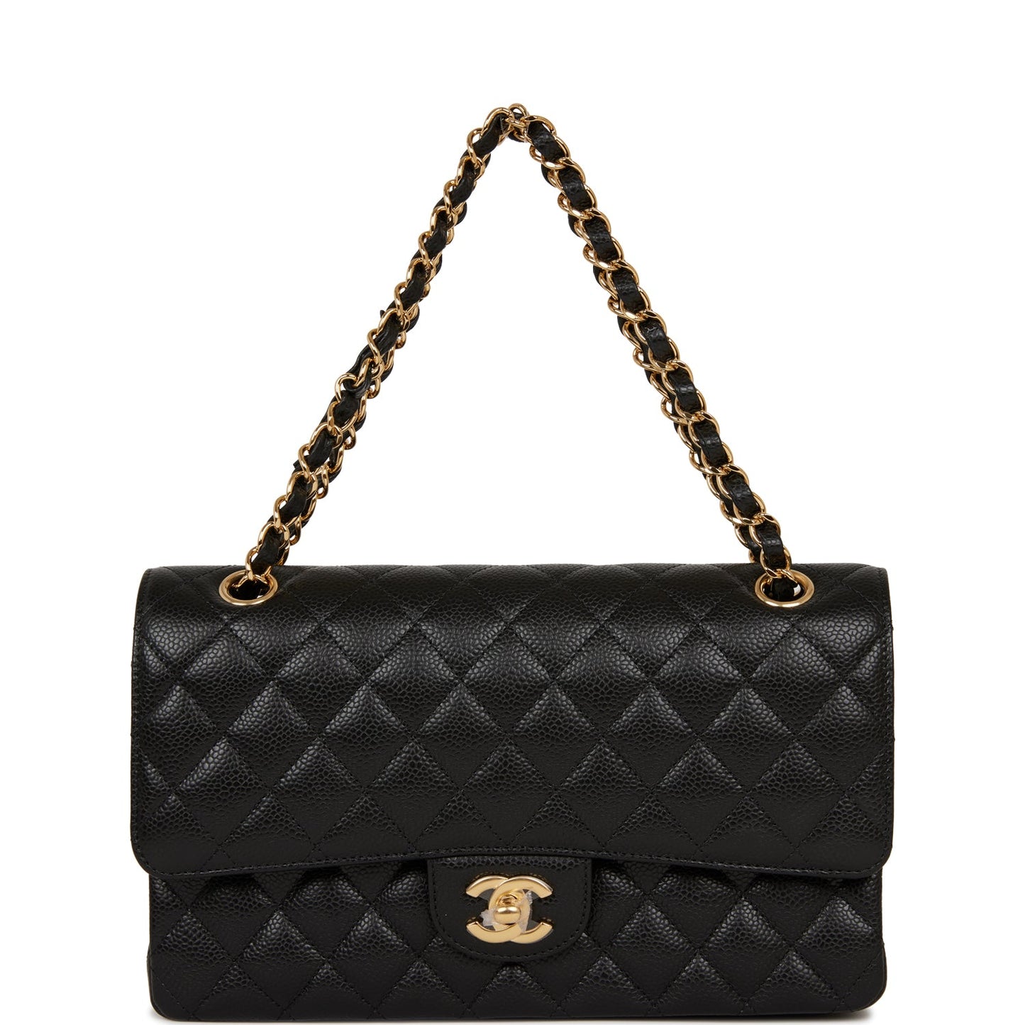 Chanel Medium Classic Double Flap Bag Black Quilted Caviar Gold Hardware