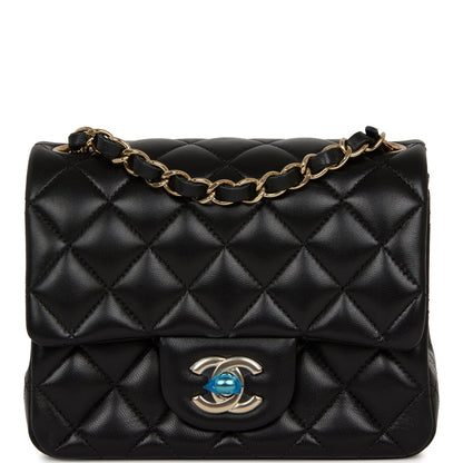 Chanel Mini Square Flap Bag Black Lambskin Light Gold Hardware