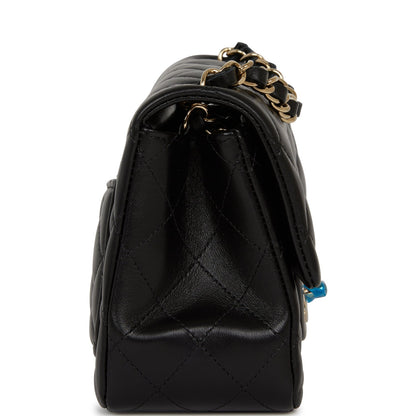 Chanel Mini Square Flap Bag Black Lambskin Light Gold Hardware