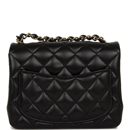 Chanel Mini Square Flap Bag Black Lambskin Light Gold Hardware