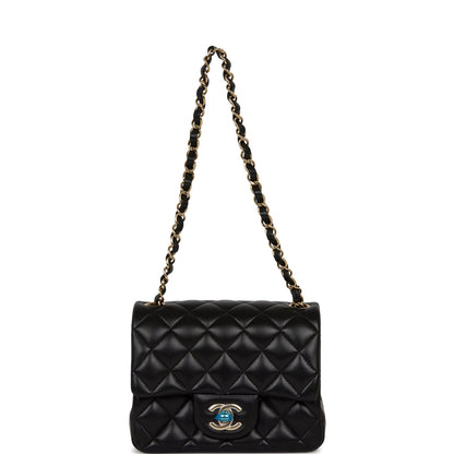 Chanel Mini Square Flap Bag Black Lambskin Light Gold Hardware