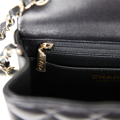 Chanel Mini Square Flap Bag Black Lambskin Light Gold Hardware
