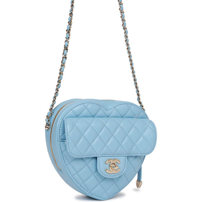 Chanel CC In Love Large Heart Bag Blue Lambskin Light Gold Hardware