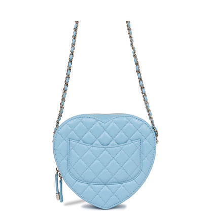 Chanel CC In Love Large Heart Bag Blue Lambskin Light Gold Hardware
