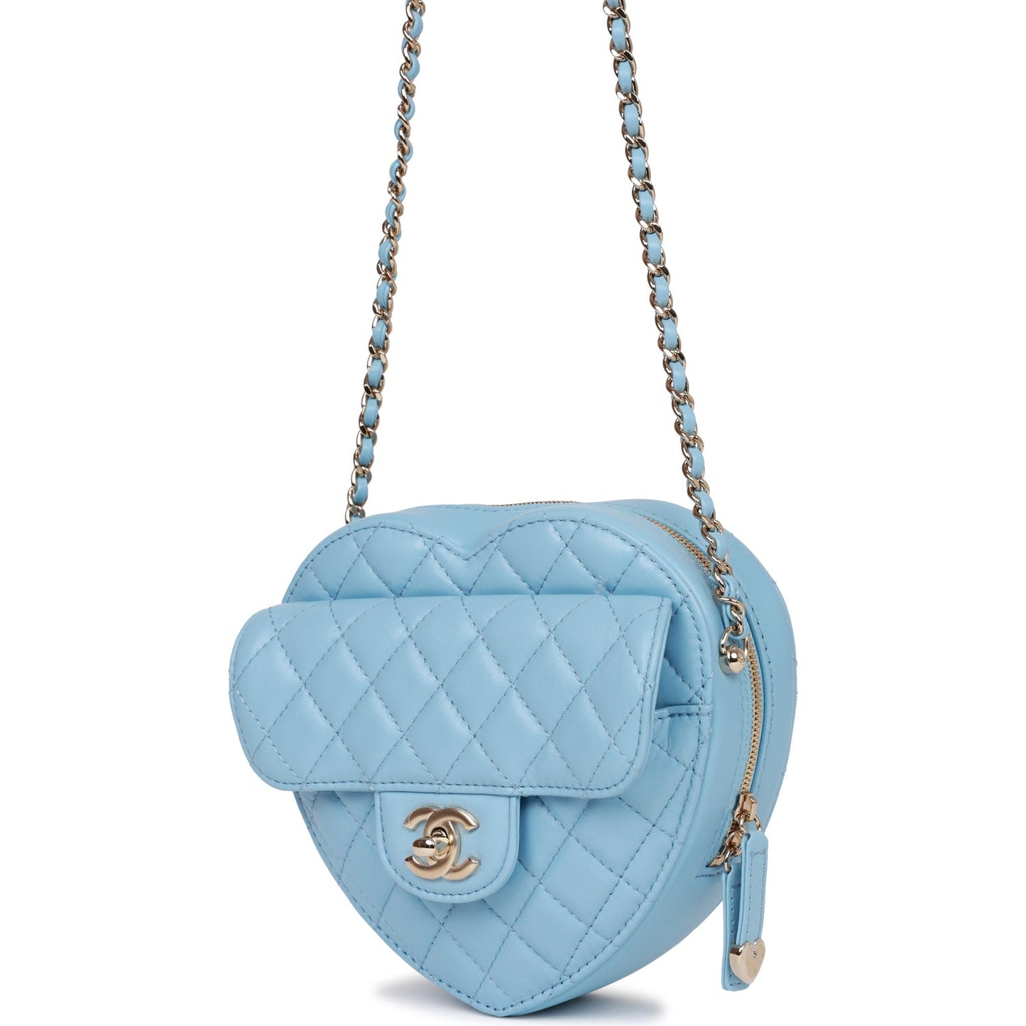 Chanel CC In Love Large Heart Bag Blue Lambskin Light Gold Hardware