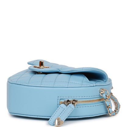 Chanel CC In Love Large Heart Bag Blue Lambskin Light Gold Hardware