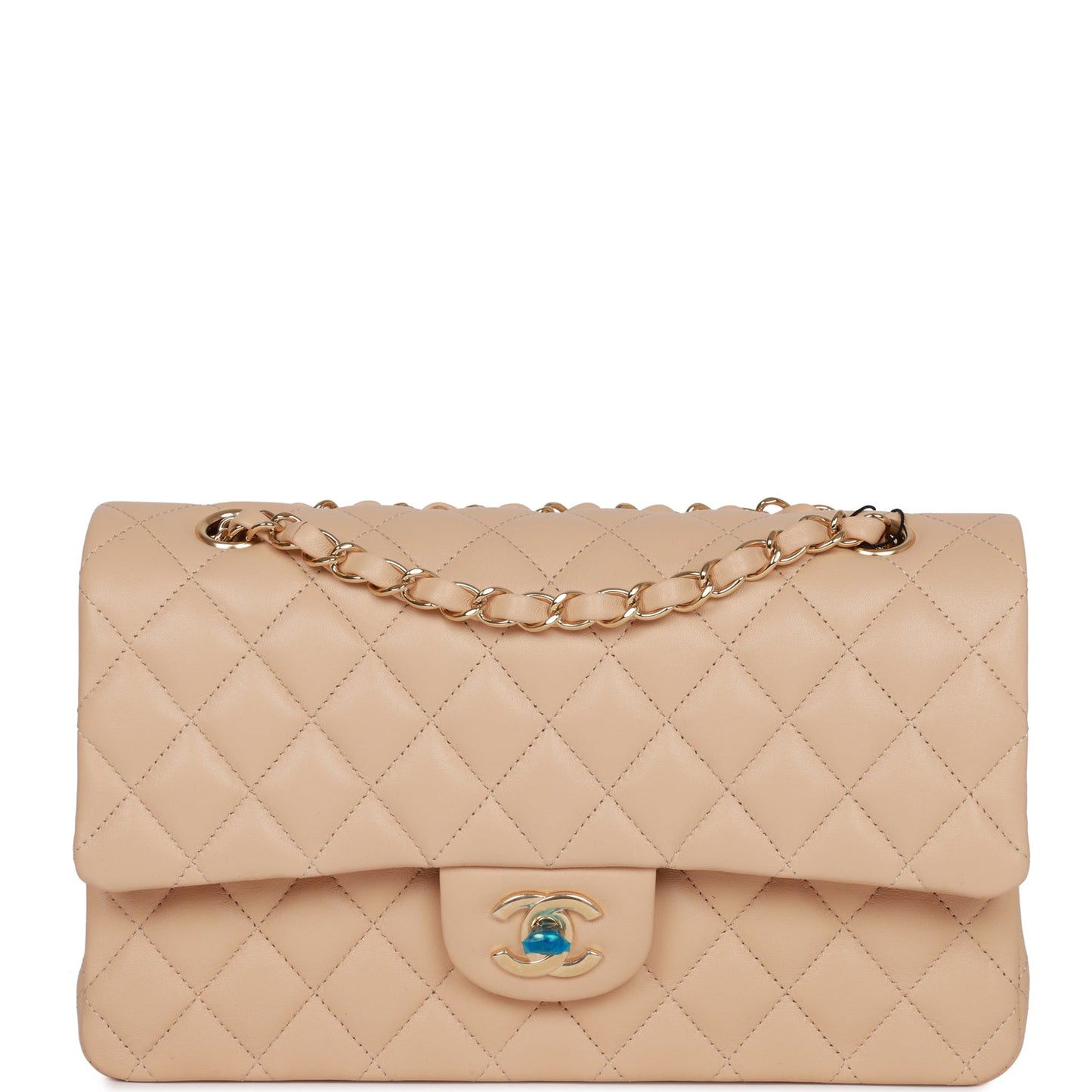 Chanel Medium Classic Double Flap Bag Beige Lambskin Light Gold Hardware