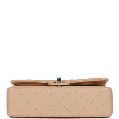 Chanel Medium Classic Double Flap Bag Beige Lambskin Light Gold Hardware