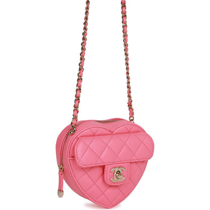 Chanel CC In Love Heart Necklace Bag Pink Lambskin Light Gold Hardware