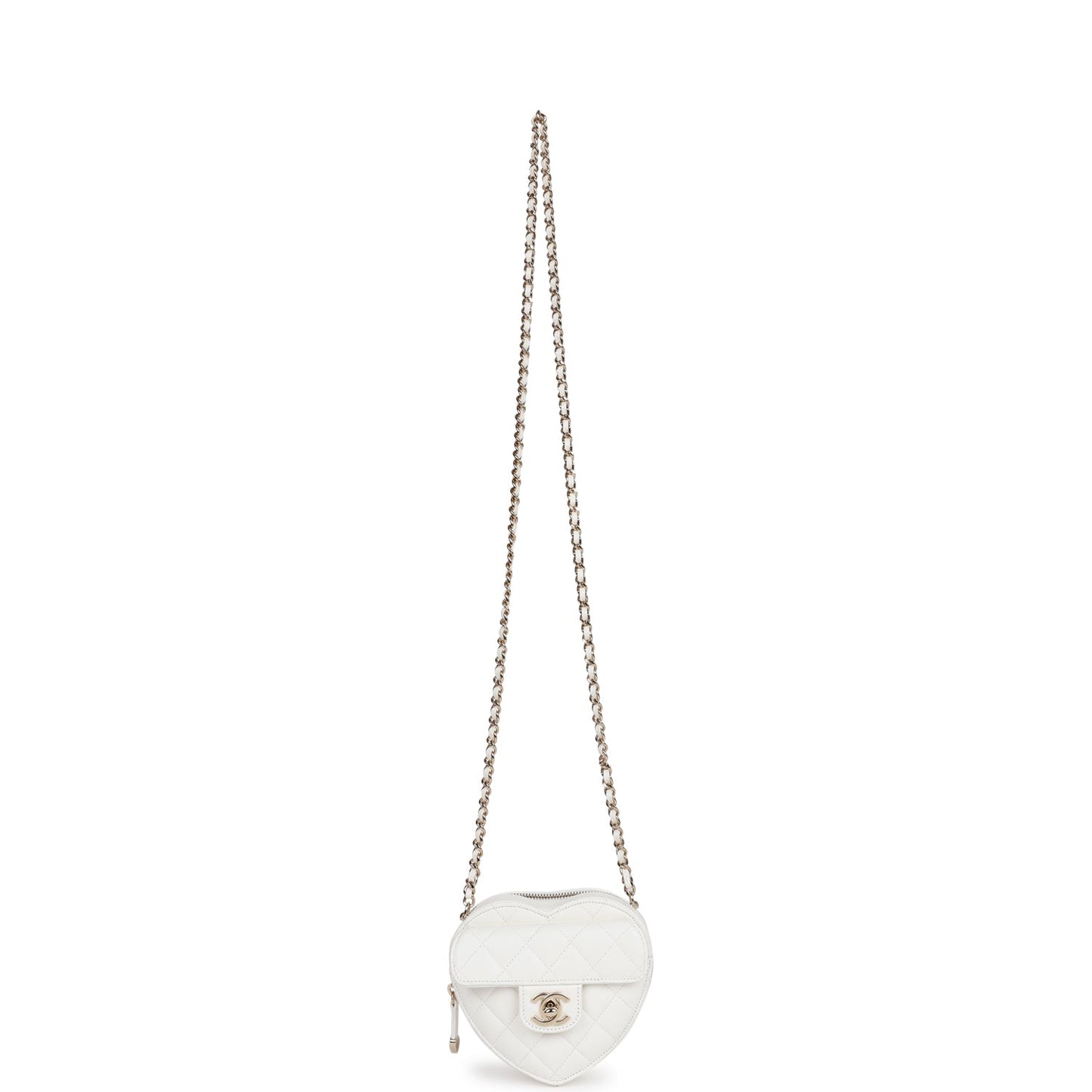 Chanel CC In Love Heart Clutch with Chain White Lambskin Light Gold Hardware