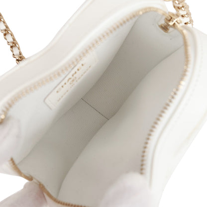Chanel CC In Love Heart Clutch with Chain White Lambskin Light Gold Hardware