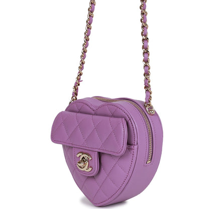 Chanel CC In Love Heart Clutch with Chain Purple Lambskin Light Gold Hardware