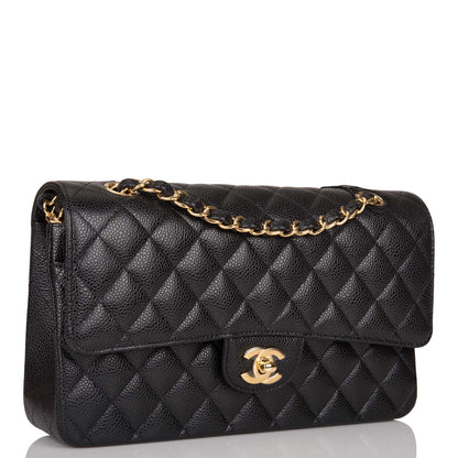 Chanel Black Quilted Caviar Medium Classic Double Flap Bag Gold Hardware
