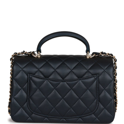 Chanel Mini Rectangular Flap Bag with Top Handle Dark Blue Lambskin Light Gold Hardware