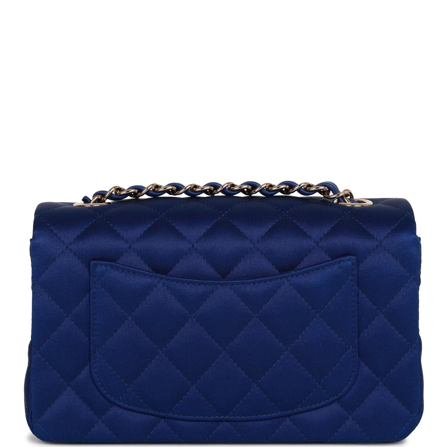 Chanel Mini Rectangular Flap Bag Blue Satin Light Gold Hardware