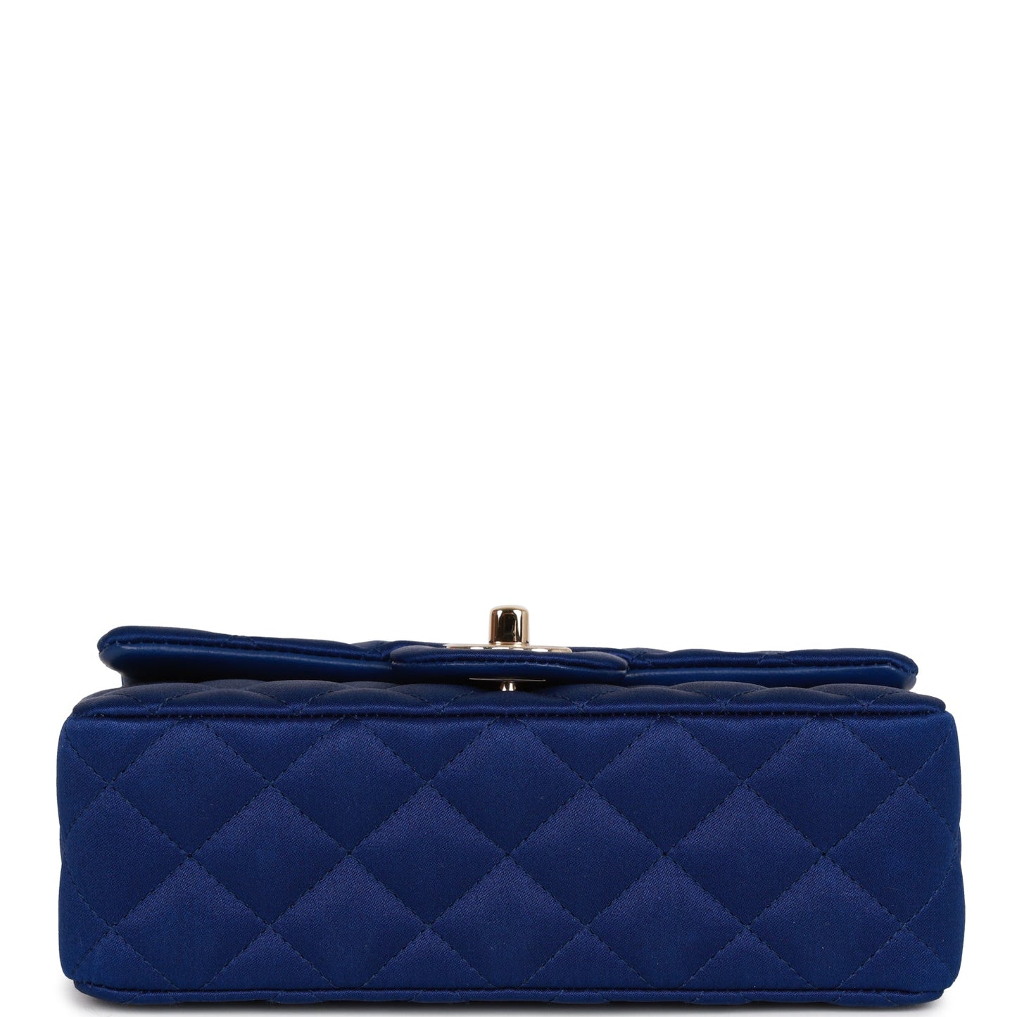 Chanel Mini Rectangular Flap Bag Blue Satin Light Gold Hardware