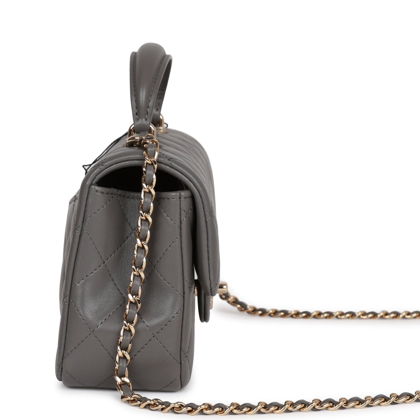 Chanel Mini Rectangular Flap Bag with Top Handle Dark Grey Lambskin Light Gold Hardware