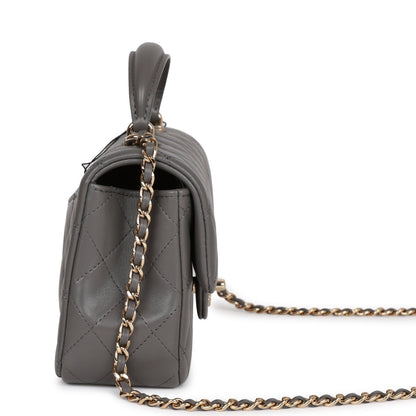 Chanel Mini Rectangular Flap Bag with Top Handle Dark Grey Lambskin Light Gold Hardware