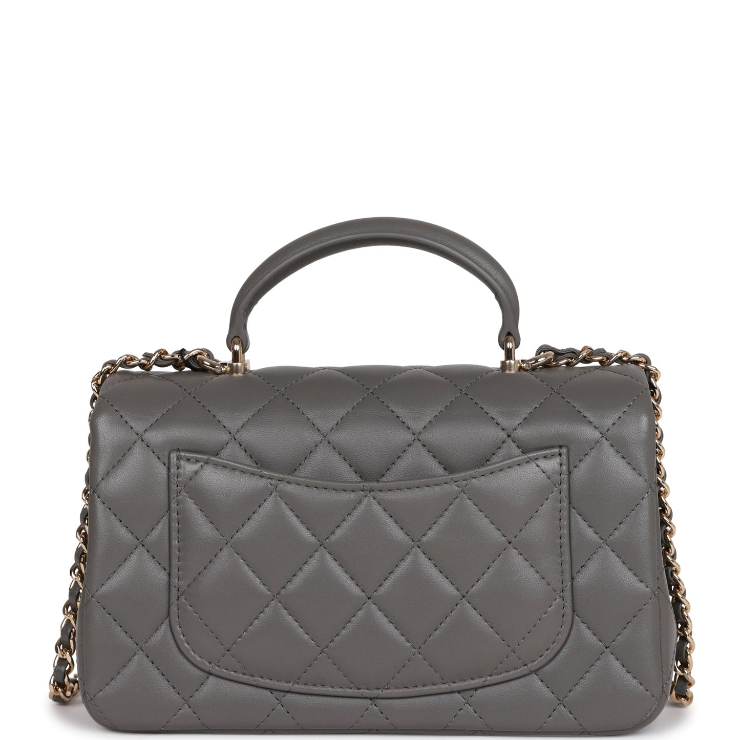 Chanel Mini Rectangular Flap Bag with Top Handle Dark Grey Lambskin Light Gold Hardware