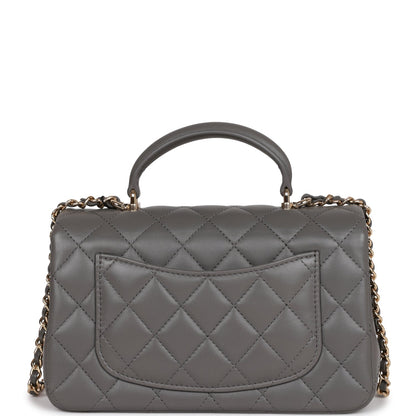 Chanel Mini Rectangular Flap Bag with Top Handle Dark Grey Lambskin Light Gold Hardware