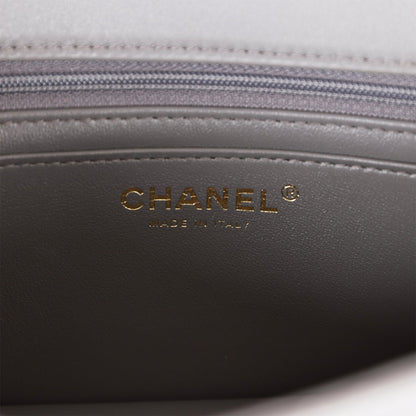 Chanel Mini Rectangular Flap Bag with Top Handle Dark Grey Lambskin Light Gold Hardware
