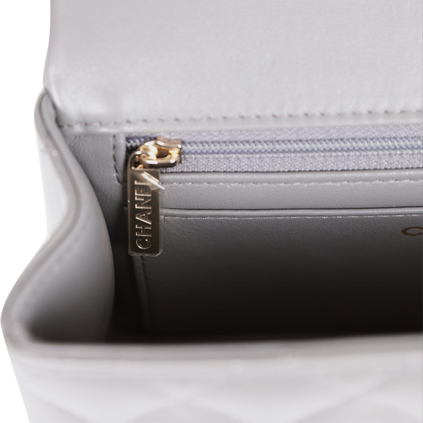Chanel Mini Rectangular Flap Bag with Top Handle Dark Grey Lambskin Light Gold Hardware