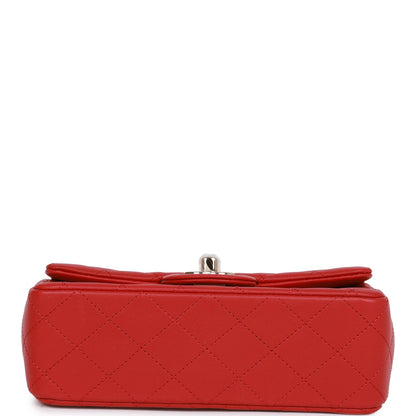 Chanel Mini Rectangular Flap Bag with Top Handle Red Lambskin Light Gold Hardware