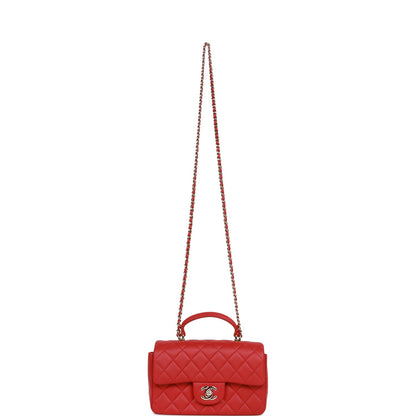 Chanel Mini Rectangular Flap Bag with Top Handle Red Lambskin Light Gold Hardware