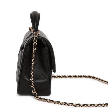 Chanel Mini Rectangular Flap Bag with Top Handle Black Lambskin Light Gold Hardware