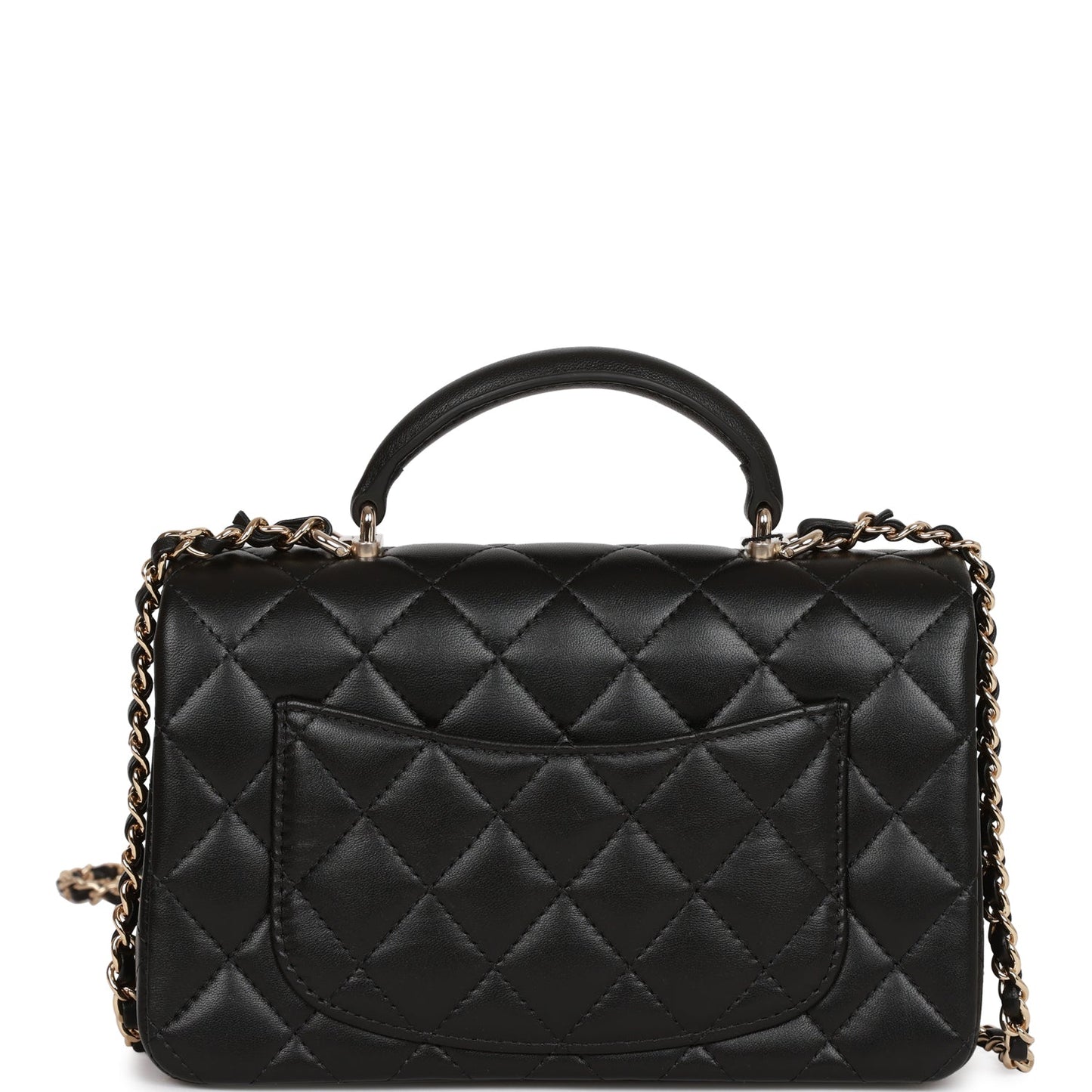 Chanel Mini Rectangular Flap Bag with Top Handle Black Lambskin Light Gold Hardware